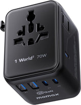 MOMAX GaN 70W 7-in-1 Travel Adapter – USB-C PD 200+ Countries