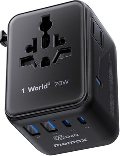 MOMAX GaN 70W 7-in-1 Travel Adapter – USB-C PD 200+ Countries