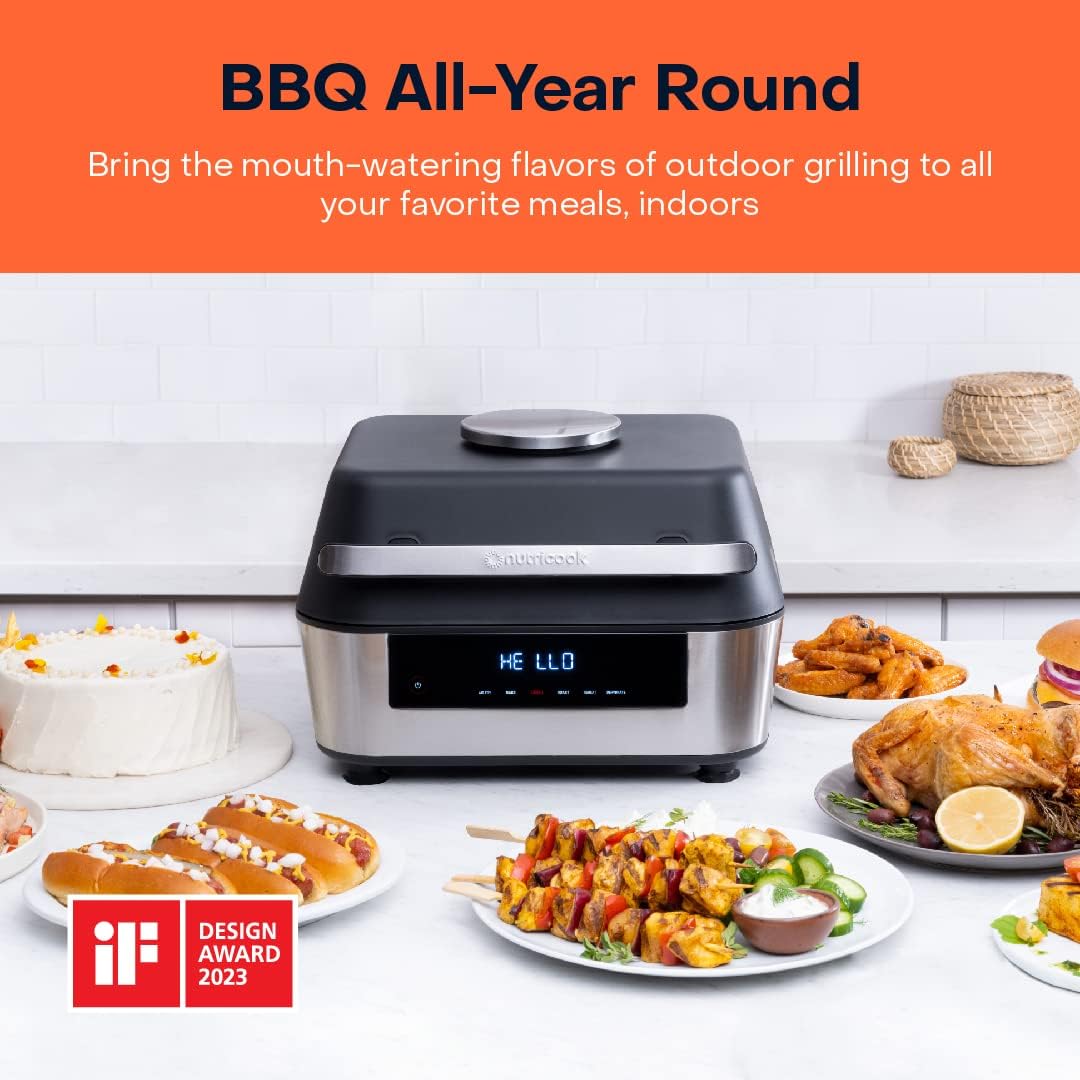 شواية كهربائية داخلية ذكية من Nutricook XL بسعة 8.5 لتر - أسود وفضي