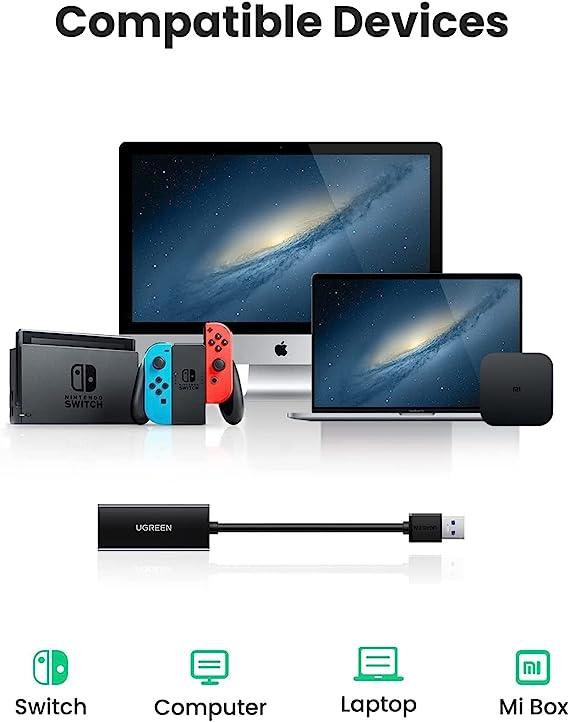 محول يو جرين يو إس بي ٣,٠ جيجابت إيثرنت (أسود)