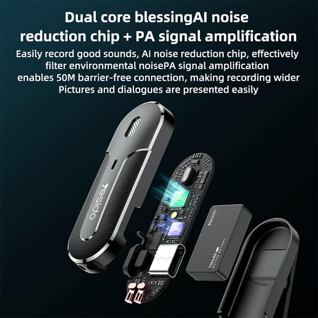 ميكروفون لافاليير لاسلكي من Yesido KR17 مع مستقبل من النوع C