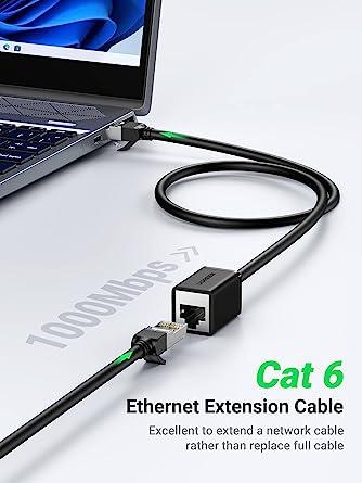 كابل تمديد RJ45 Cat6 من يوجرين بطول 0.5 متر، اللون أسود