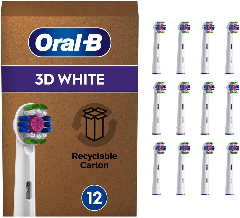 Oral-B 3D White Electric Toothbrush Head with Clean Maximiser Technology Pack of 12 Toothbrush Heads