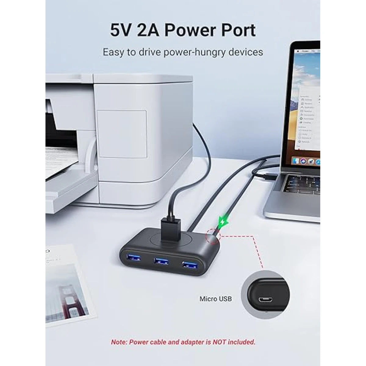 يوجرين USB 3.0 Hub بـ4 منافذ وكابل 1 متر بسرعة 5Gbps