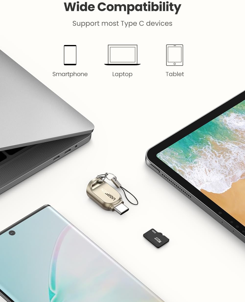 UGREEN قارئ كروت Micro SD إلى USB-C – معدن زنك، سريع ومحمول