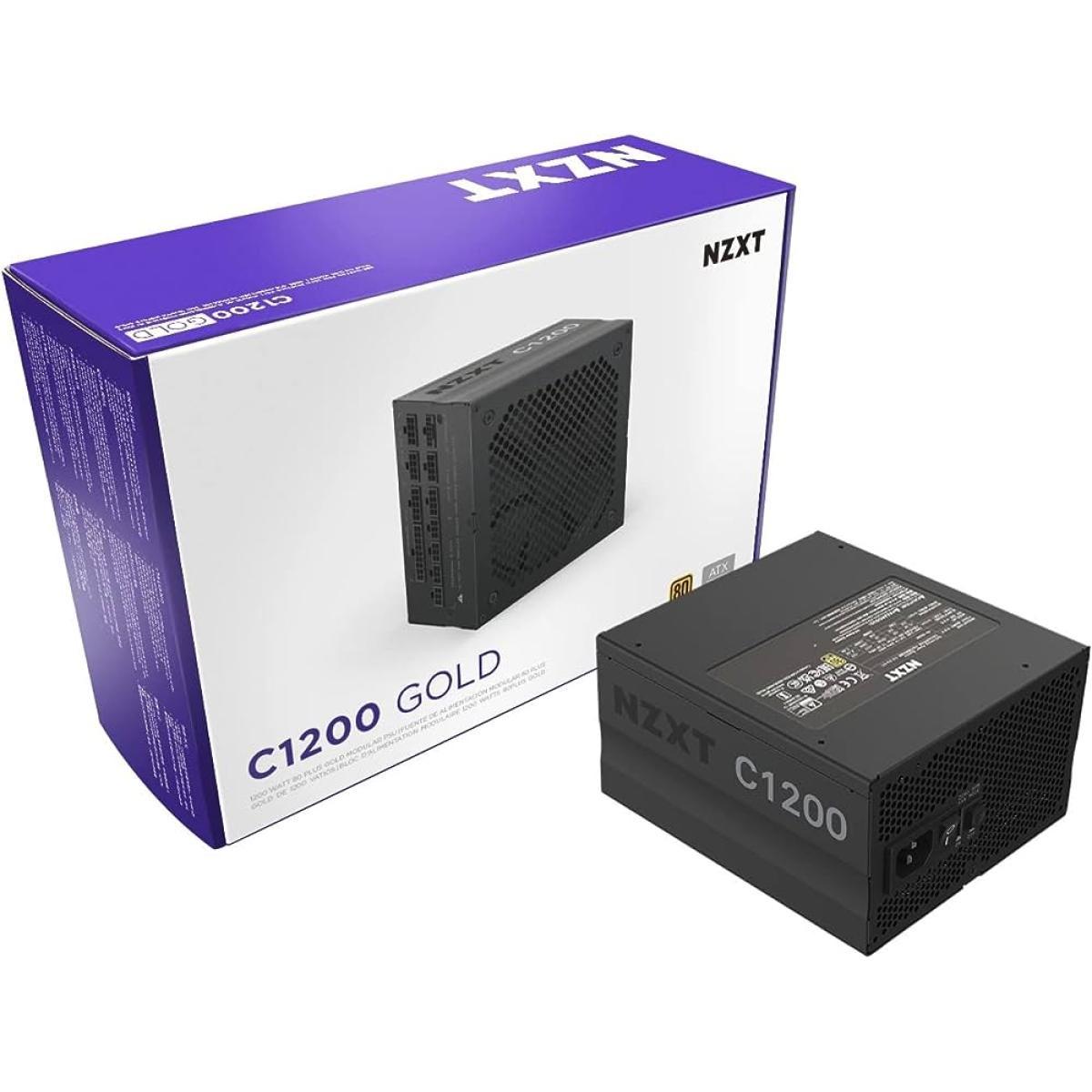 مزود طاقة للألعاب NZXT C1200، 1200 واط 80+ Gold Full Modular (ATX 3.0) PCIE 5.0 (12VHPWR) مع التحكم في المروحة الصامتة الهجينة، محامل ديناميكية سائلة