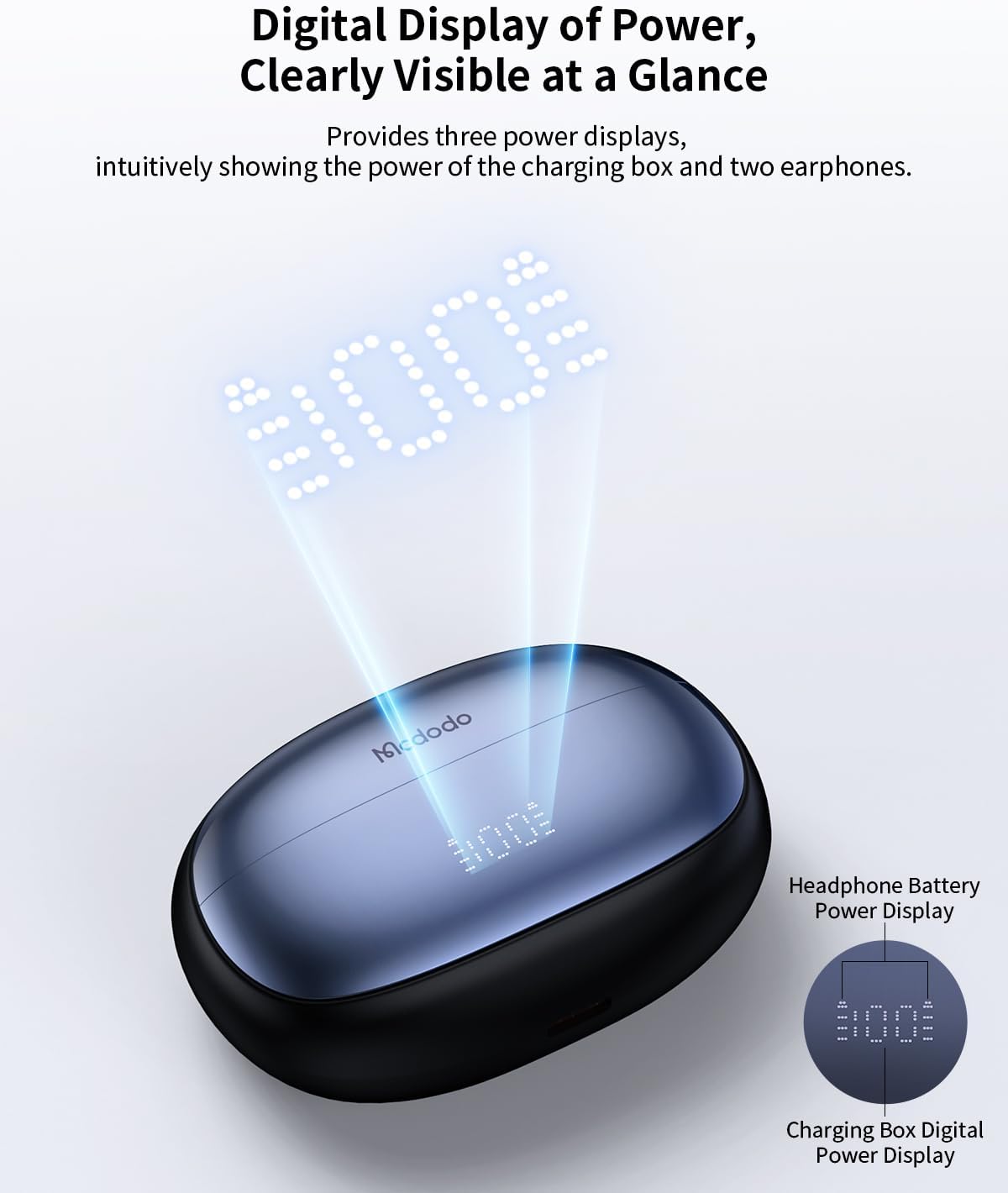 سماعات أذن لاسلكية من مكدودو بتقنية البلوتوث 5.3 إلغاء الضوضاء وشاشة ليد - أسود