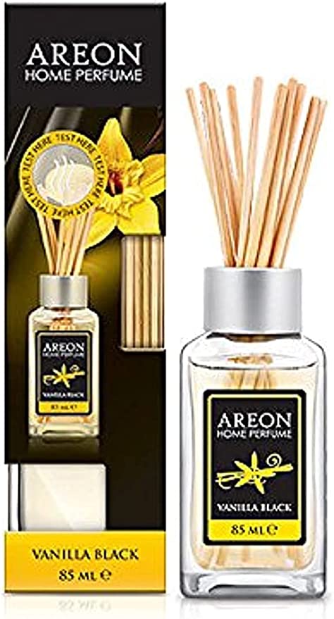 AREON Home Luxury Perfume Reed Diffuser + 10 Rattan Reeds, Vanilla Black Scent