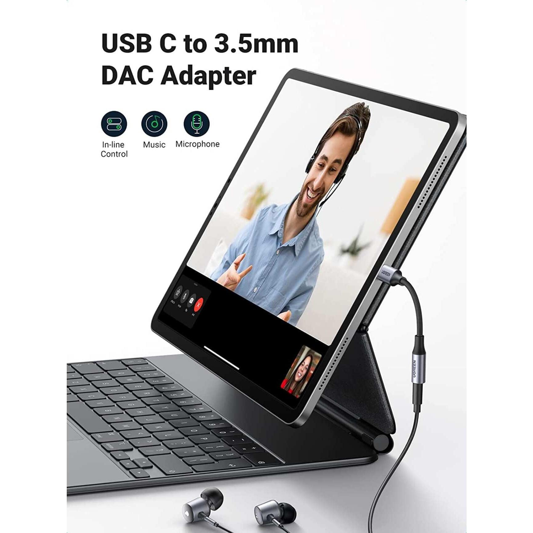 كبل يوجرين USB-C إلى 3.5 ملم طول 10 سم، بغلاف ألومنيوم