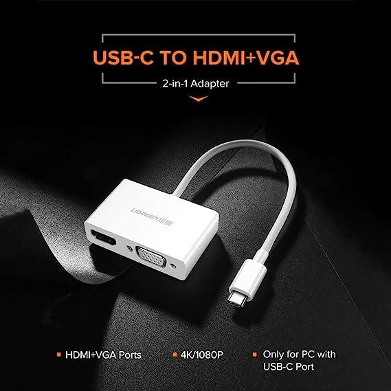 يوجرين محول USB Type-C إلى HDMI + VGA (أبيض)