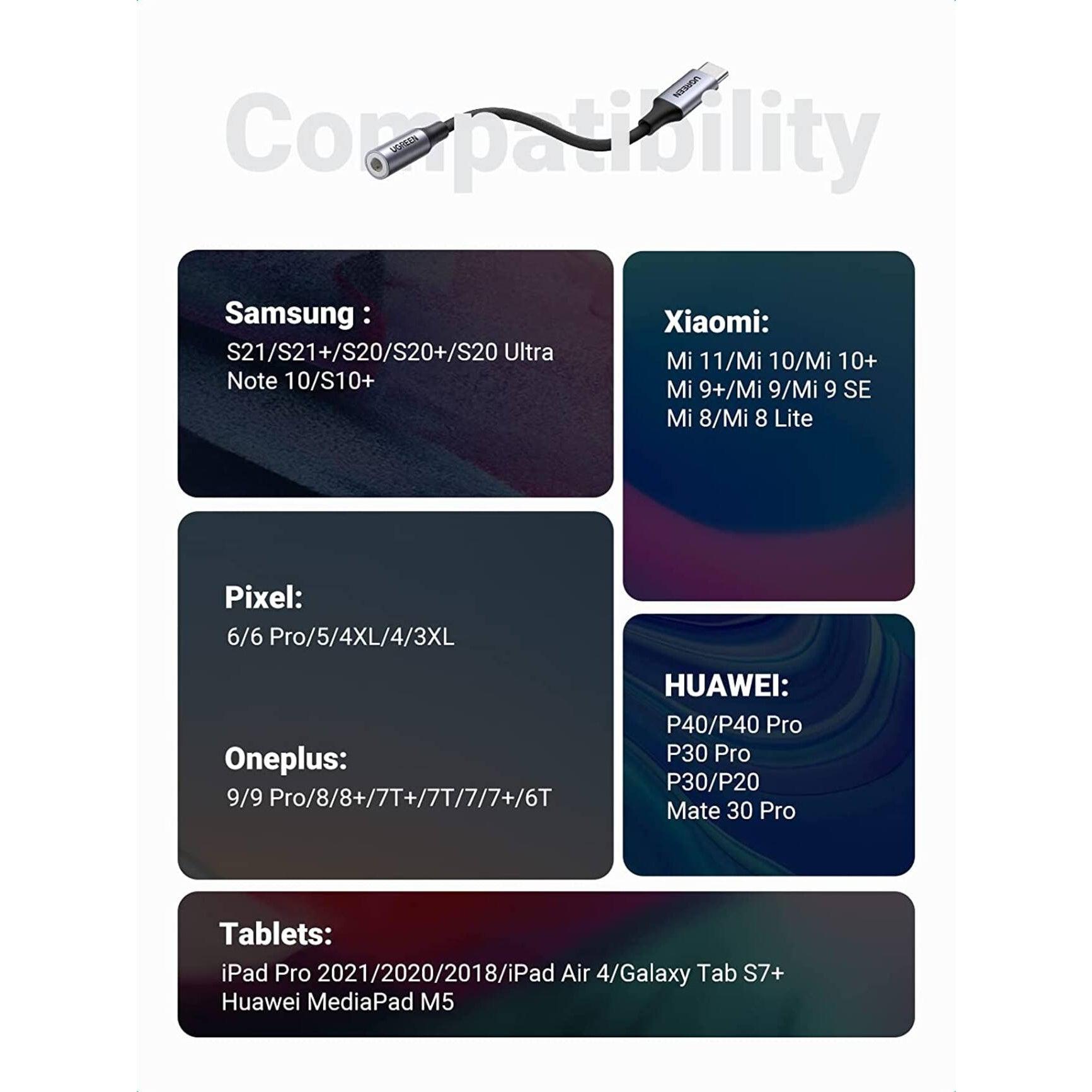 كبل يوجرين USB-C إلى 3.5 ملم طول 10 سم، بغلاف ألومنيوم