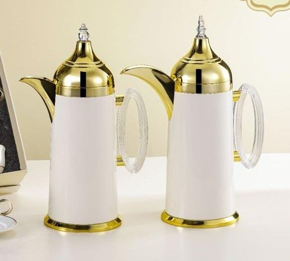 Alfursan 2-Piece Arabic Coffee Dallah Set - White & Gold