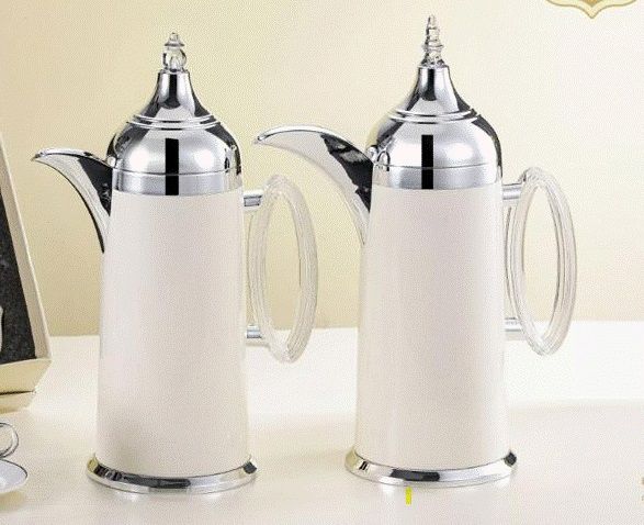Alfursan 2-Piece Arabic Coffee Dallah Set - White & Silver