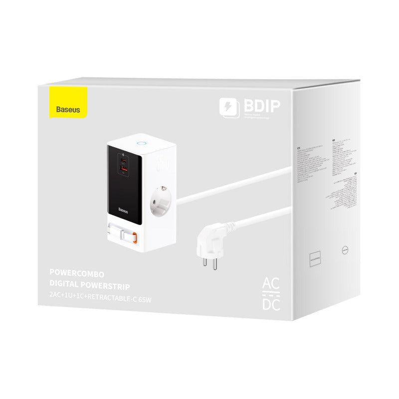Baseus PowerCombo Digital Power Strip 2AC+1U+1C+Retractable-C 65W