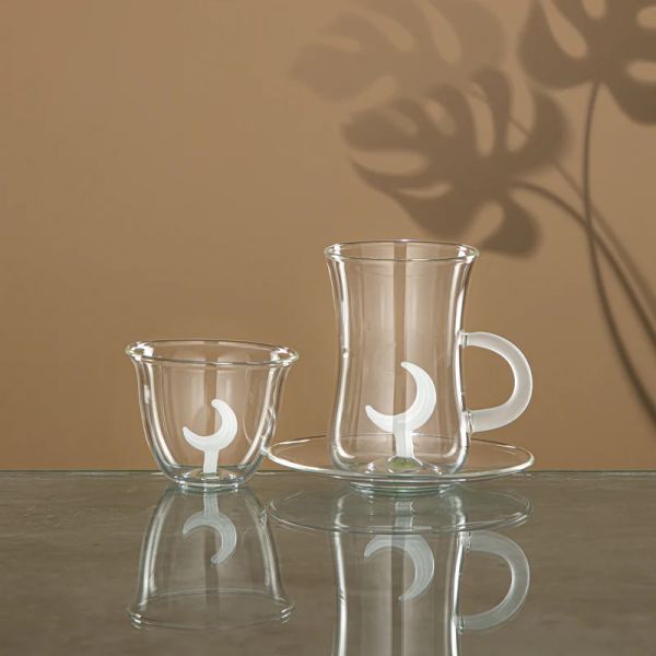 Almarjan 18-Piece Arabic Coffee & Tea Glass Set - Crescent White