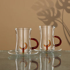 Almarjan 12-Piece Glass Tea Set - Crescent Design Brown