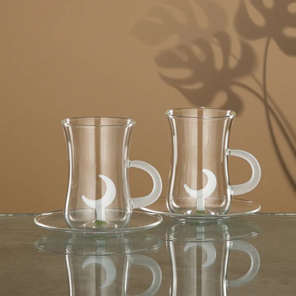 Almarjan 12-Piece Glass Tea Set - Crescent Design White