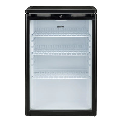 Geepas GSC1601BE 165L Showcase Chiller – CFC-Free R600a, Lock & Key, LED Light, Glass Door | Black