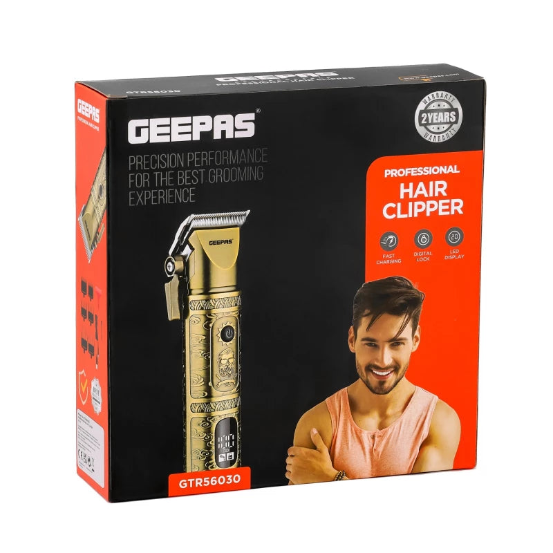 مقص شعر Geepas GTR56030 – شحن لاسلكي، شاشة LED، 6 أمشاط