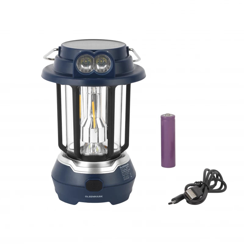 Olsenmark OME2824 LED Emergency Lantern with Solar Charging – 7 Hours Runtime | Portable | Blue | 2-Year Warranty
