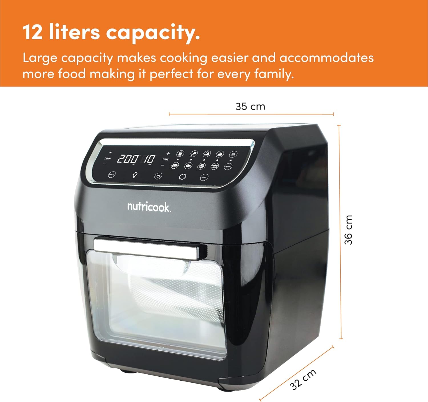 Nutricook Airfryer Oven 12L / Digital One Touch Control Panel Display - Black