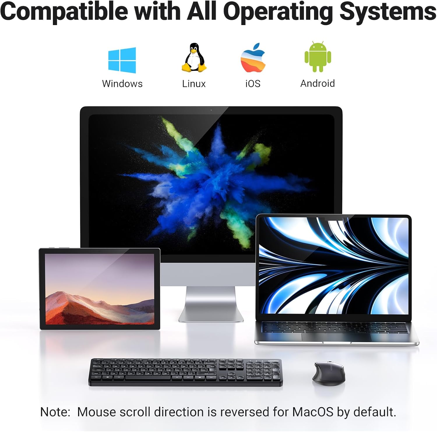 مجموعة كيبورد وماوس لاسلكي UGREEN MK006 مع بكرة صوت