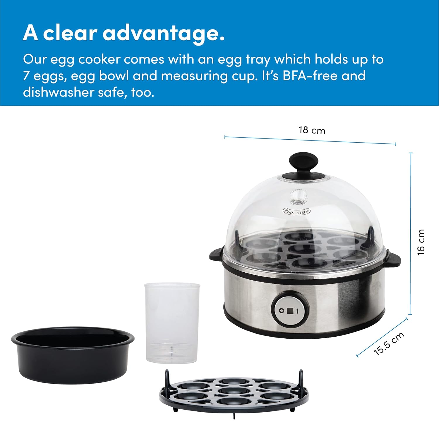 جهاز طهي البيض نيوتري كوك 360 واط / تشغيل سهل وسريع بلمسة واحدة - فضي