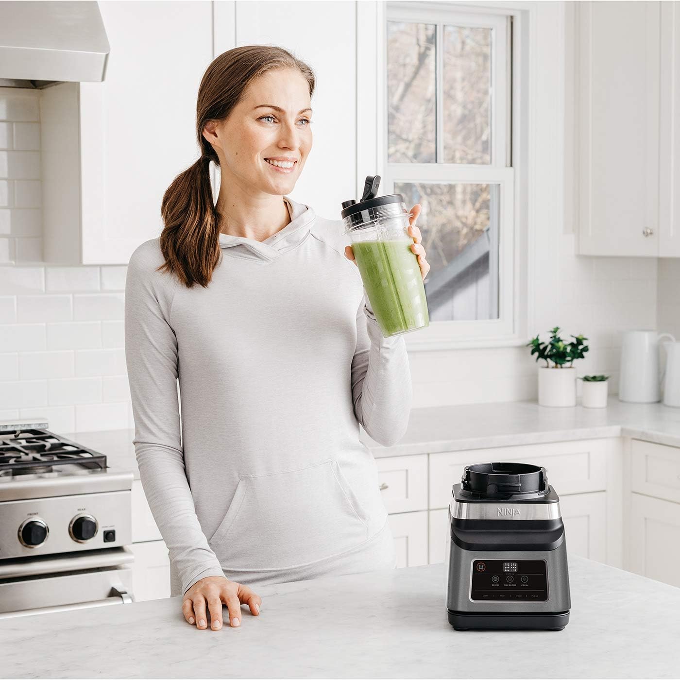 خلاط نينجا 2 في 1 مع 3 برامج أوتوماتيكية / إبريق سعة 2.1 لتر وكوب سعة 700 مل - أسود