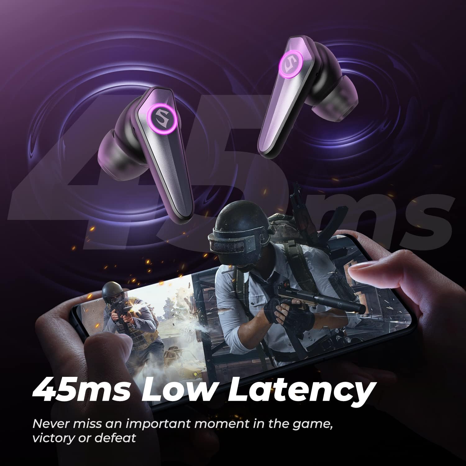 SoundPEATS CyberGear: بلوتوث 5.3، أضواء RGB، زمن انتقال منخفض، وقت تشغيل يصل إلى 26 ساعة - أسود