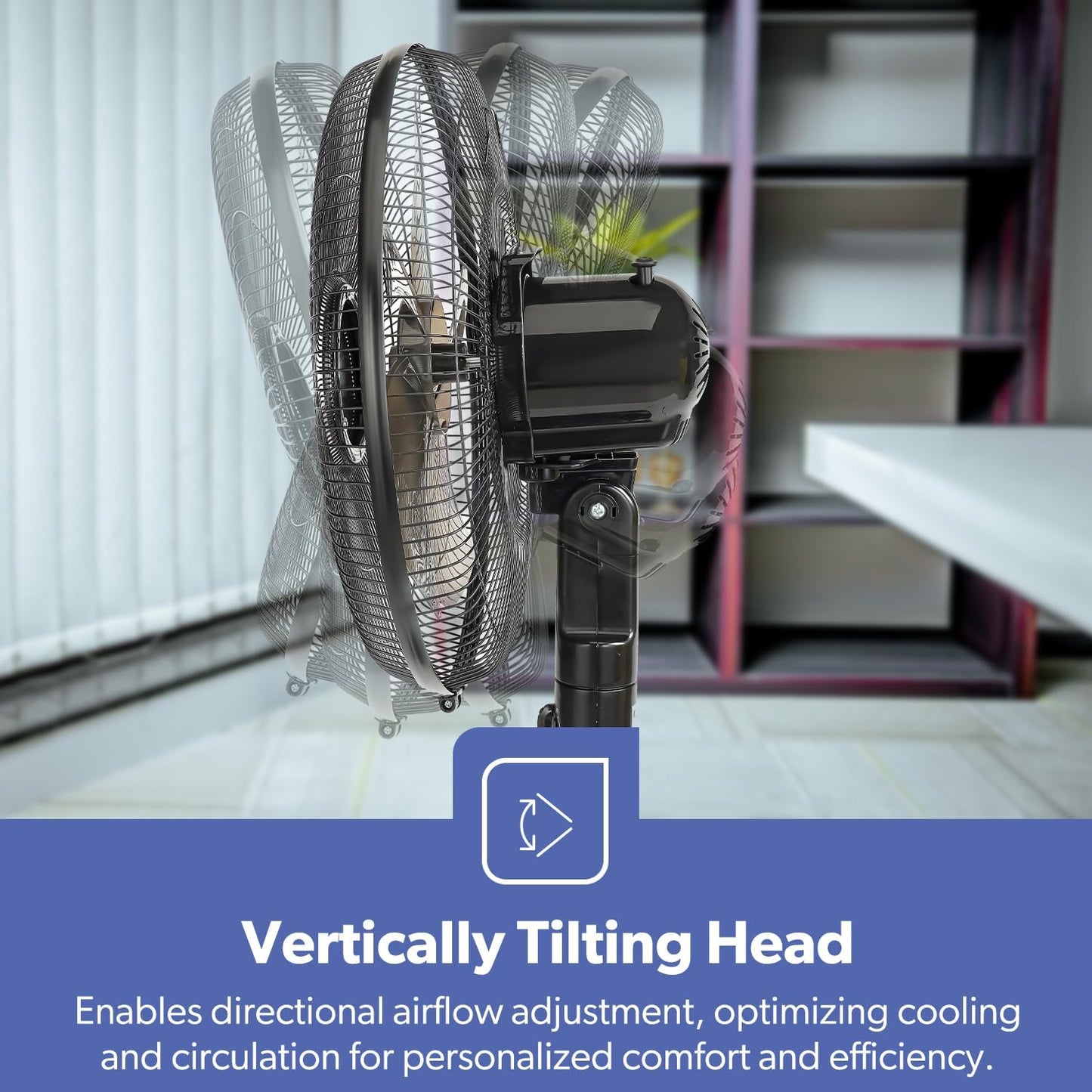 Geepas 16-Inch Stand Fan 3 Speeds Adjustable Height & Timer