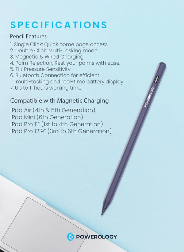 قلم باورولوجي الذكي للآيباد | شحن مغناطيسي، إمالة وضغط