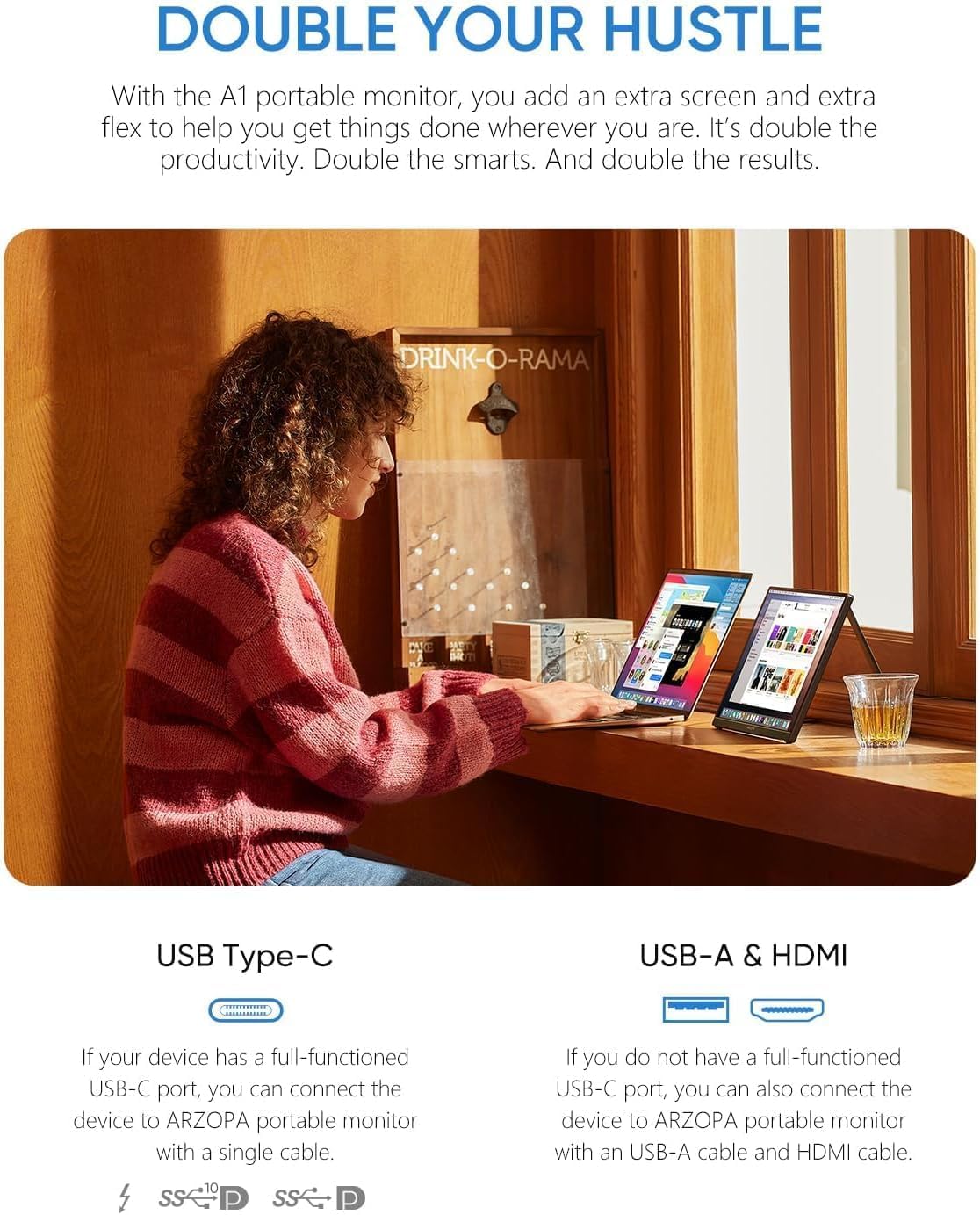 شاشة Arzopa A1 محمولة 15.6" FHD | USB-C & HDMI
