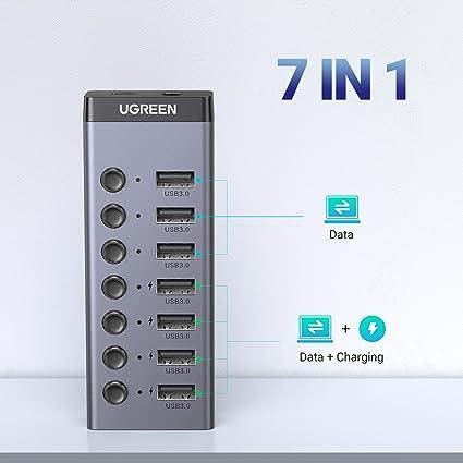 يوجرين يو إس بي-سي إلى 7 منافذ يو إس بي تيار مستمر 12 فولت