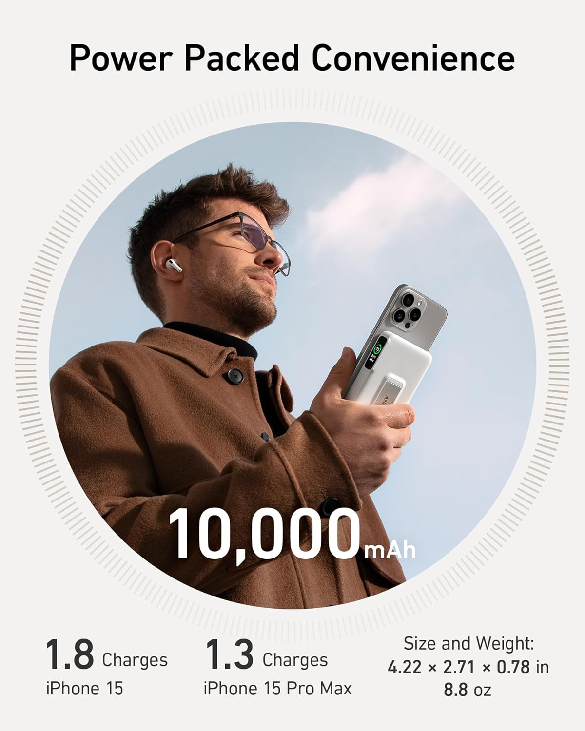 باور بانك أنكر 15 وات لاسلكي سريع ومحمول - أسود & أبيض