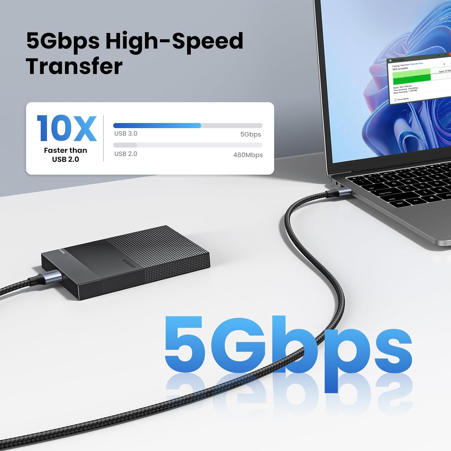 UGREEN كابل USB 3.0 A إلى A بطول 1م – سريع ومتين