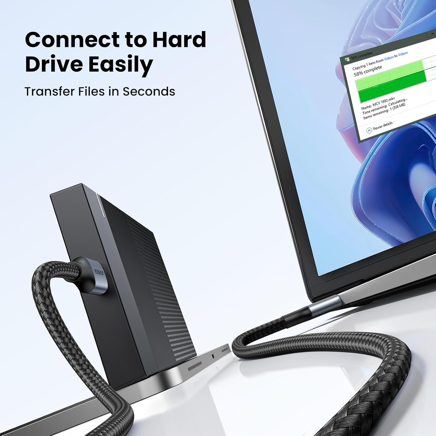 UGREEN USB 3.0 A to A Cable – 5Gbps Braided High-Speed Cable, 0.5m.