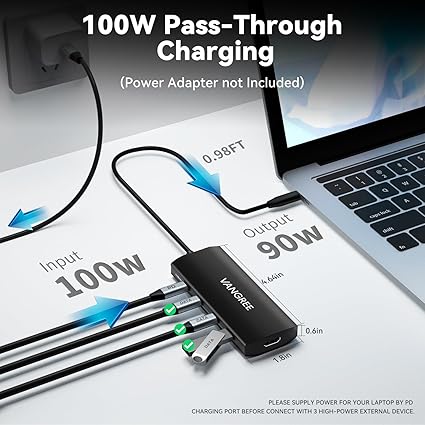 محول USB-C متعدد المنافذ مع HDMI 4K وشحن PD بسرعة 100 واط