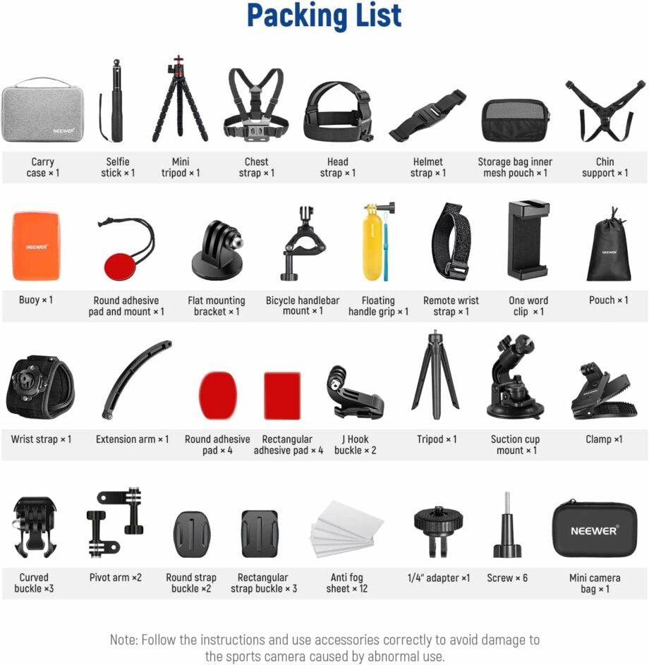Neewer Pro 61 في 1 مجموعة ملحقات لكاميرات GoPro وDJI وInsta360