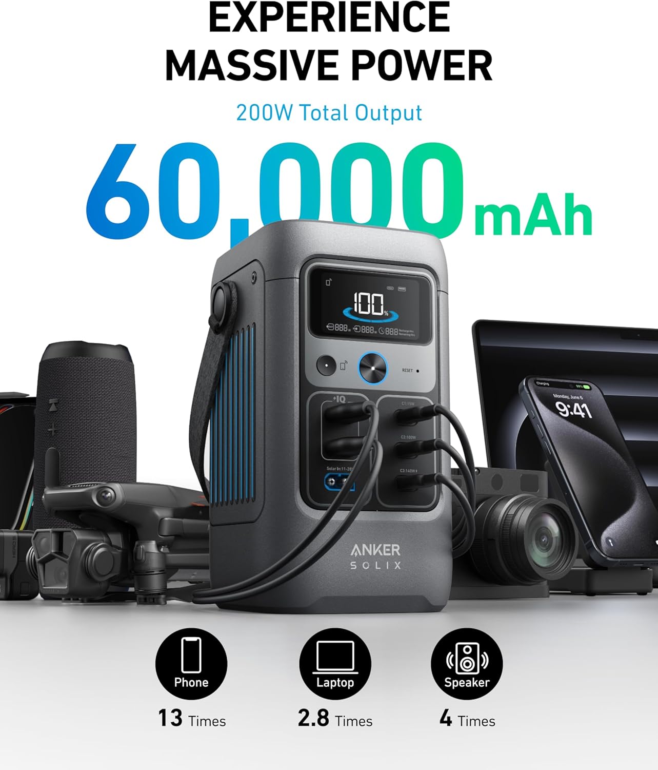 بنك الطاقة Anker SOLIX C200 DC - محطة طاقة محمولة بقوة 200 واط