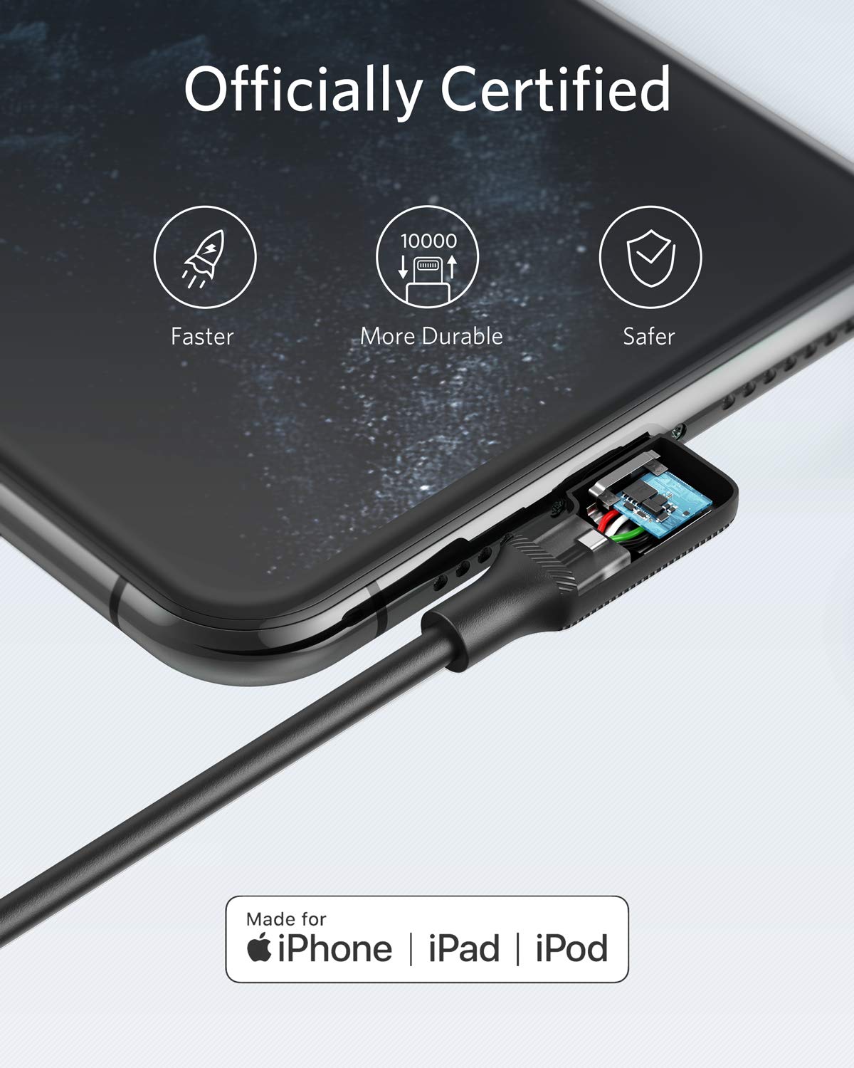 كابل Anker PowerLine C إلى Lightning بزاوية قائمة بطول 6 أقدام - أسود