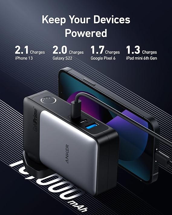 باور بانك أنكر جان 65 وات وات شاحن حائط وبطارية محمولة