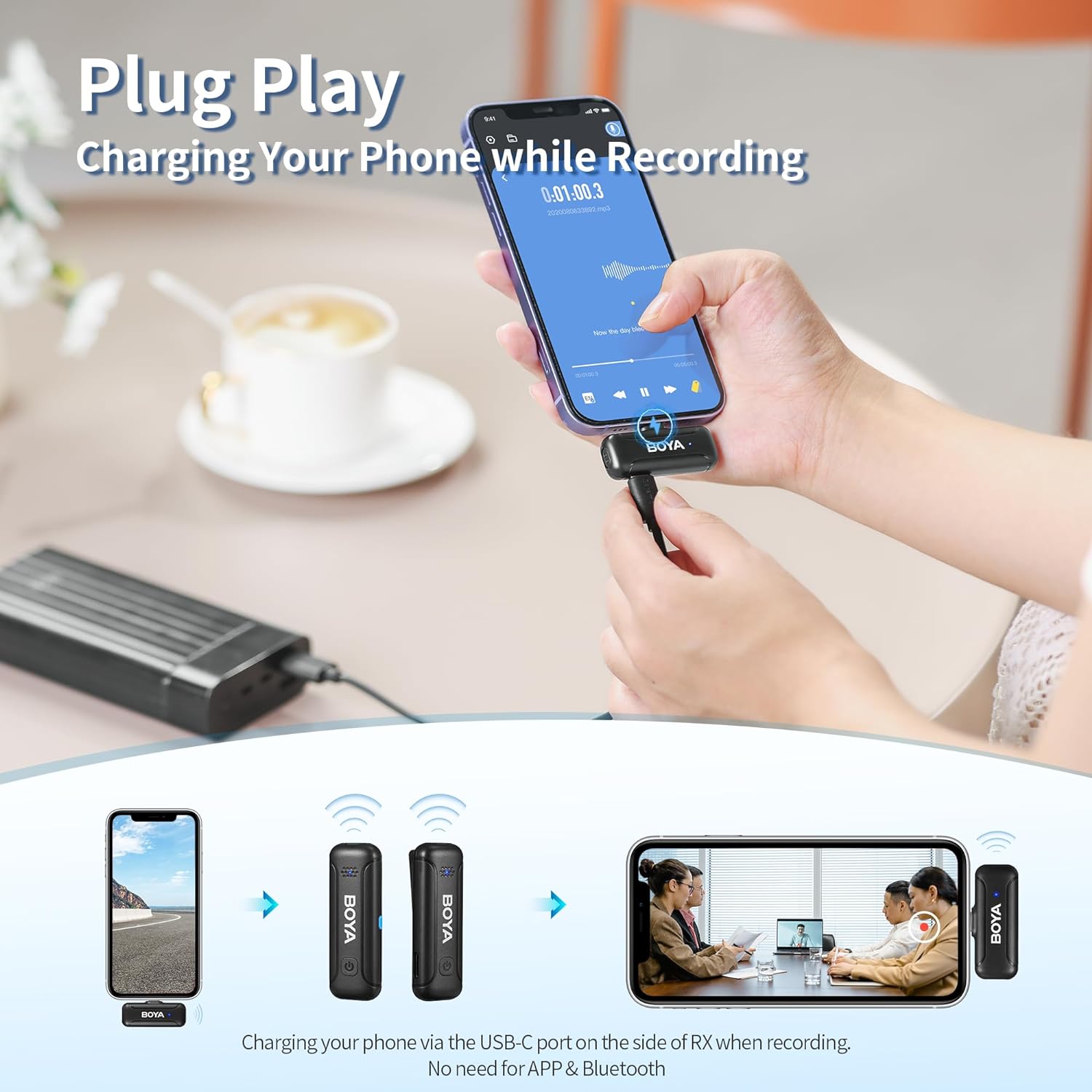 بويا ميكروفونات لافالير لاسلكية لافالير لايفون وايباد، تقليل الضوضاء