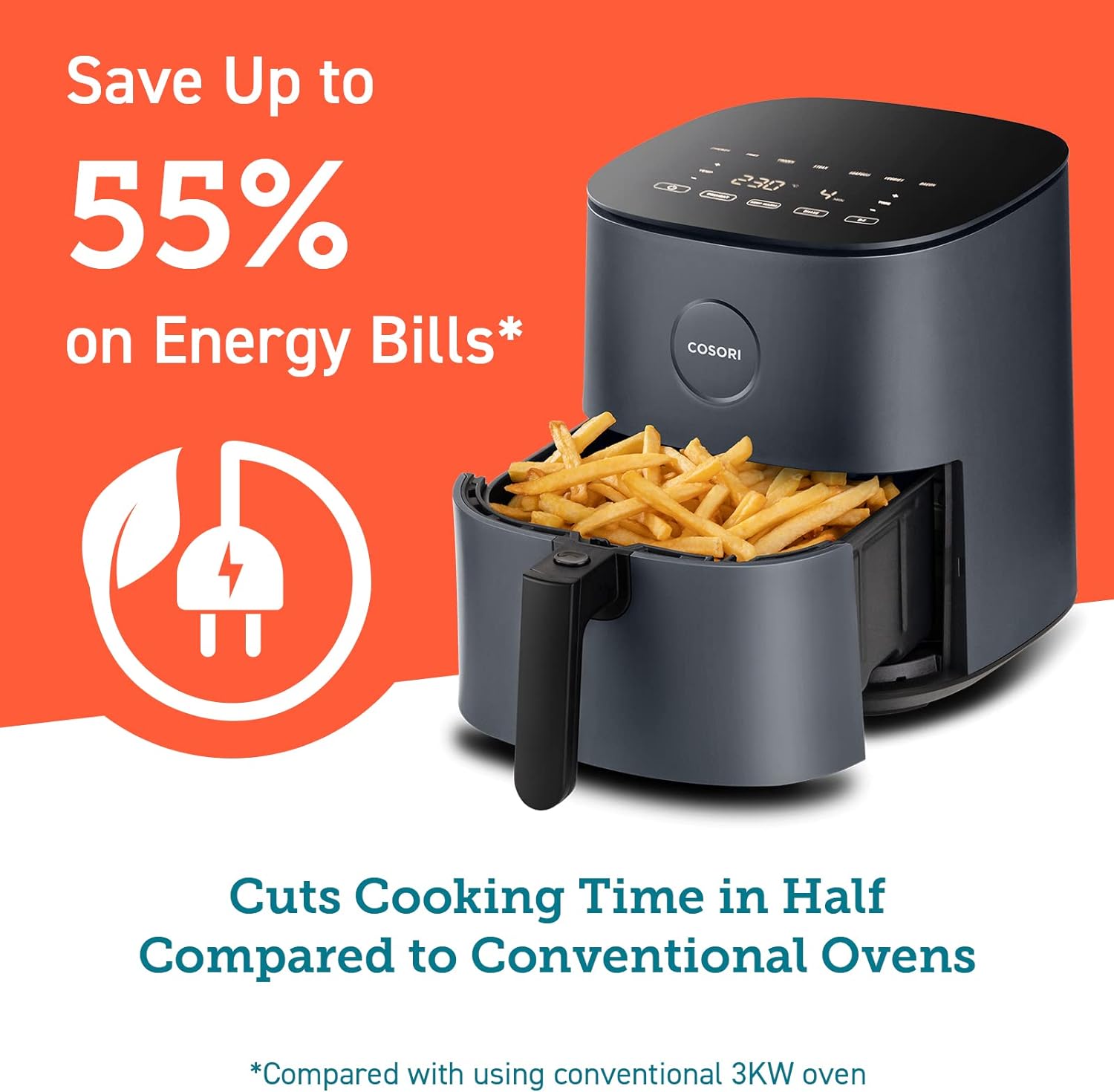 COSORI Air Fryer 4.7L 9 in 1 Compact Air Fryers Oven Digital Tempered Glass Display