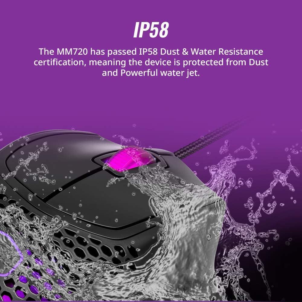 ماوس الألعاب Cooler Master MM720 RGB خفيف الوزن 49 جرامًا بدقة 16000 نقطة في البوصة IP58
