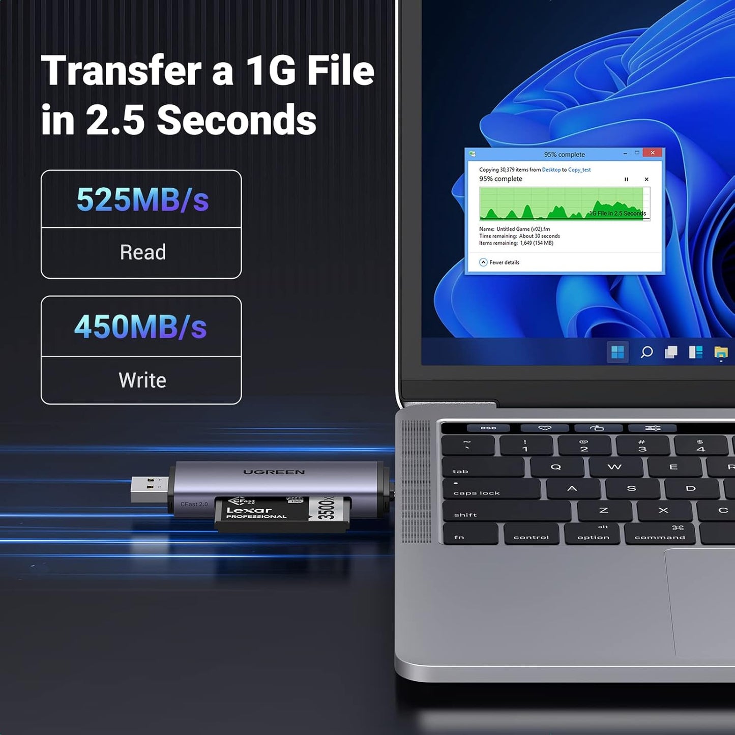UGREEN CFast 2.0 Card Reader – USB-C & USB-A, Aluminum.