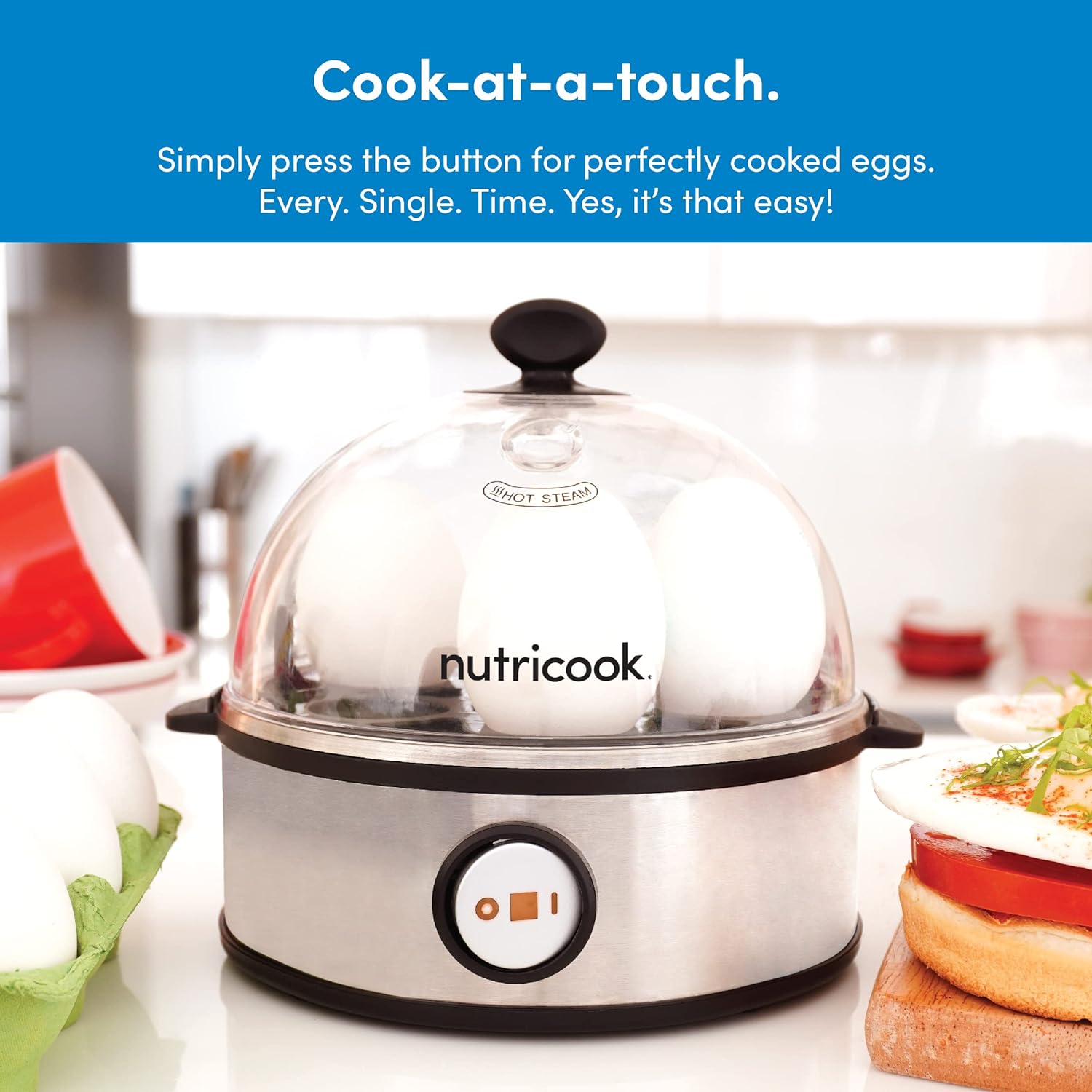 Nutricook Egg Cooker 360W / easy and Quick One-Touch Operation - Silver