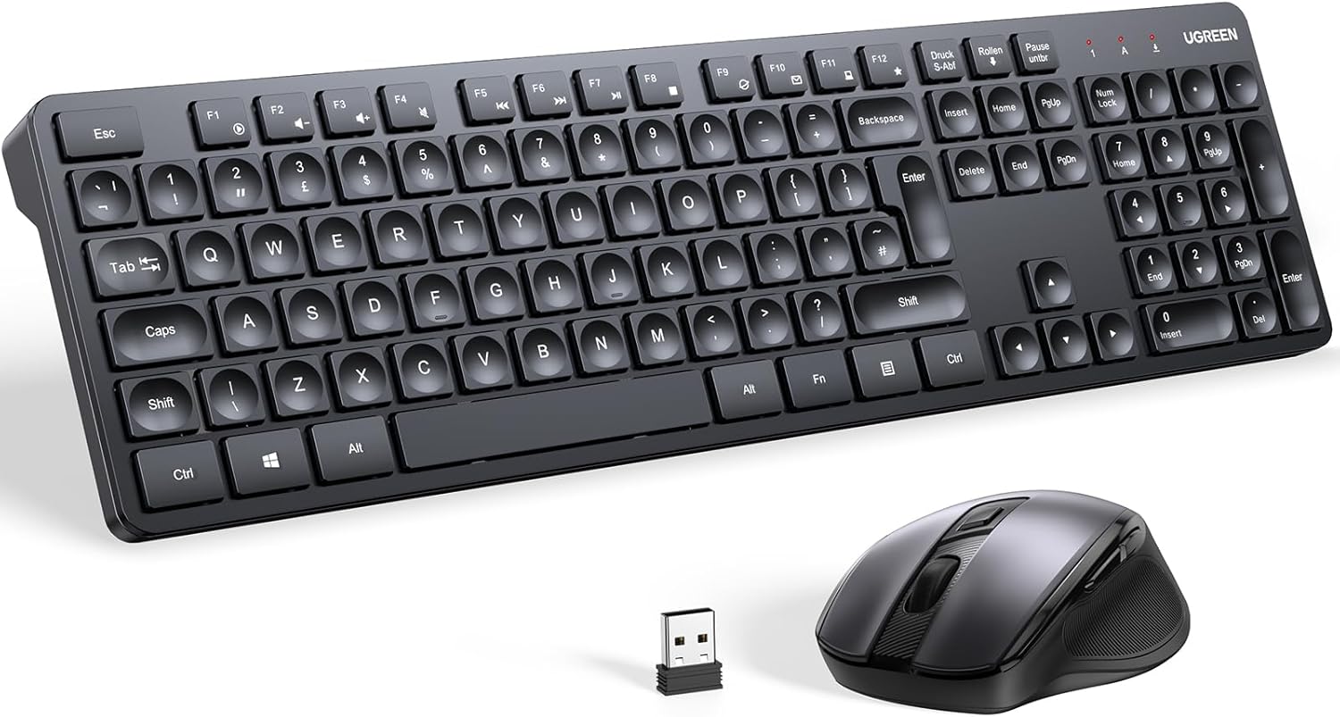 UGREEN MK006 Wireless Keyboard & Ergonomic Mouse Combo, Black