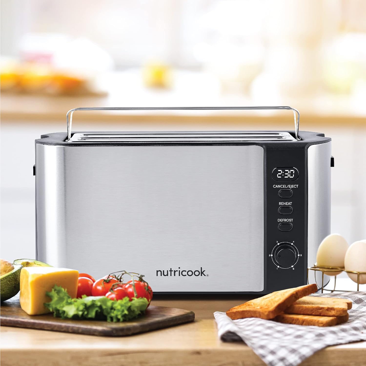 Nutricook 4 Slice Stainless Steel LED Digital Toaster, 1500 Watt - Silver