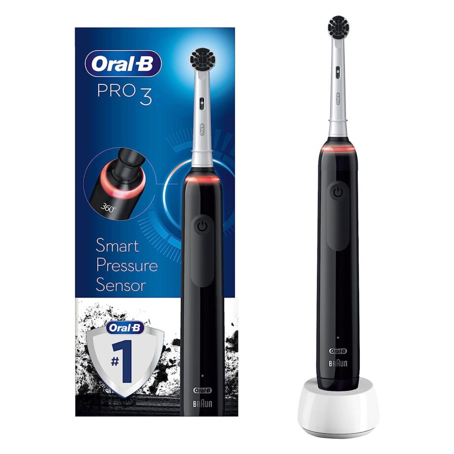 Oral-B Pro 3 3000 Electric Toothbrush With Smart Pressure Sensor & 2 Charcoal Infused Heads - Black