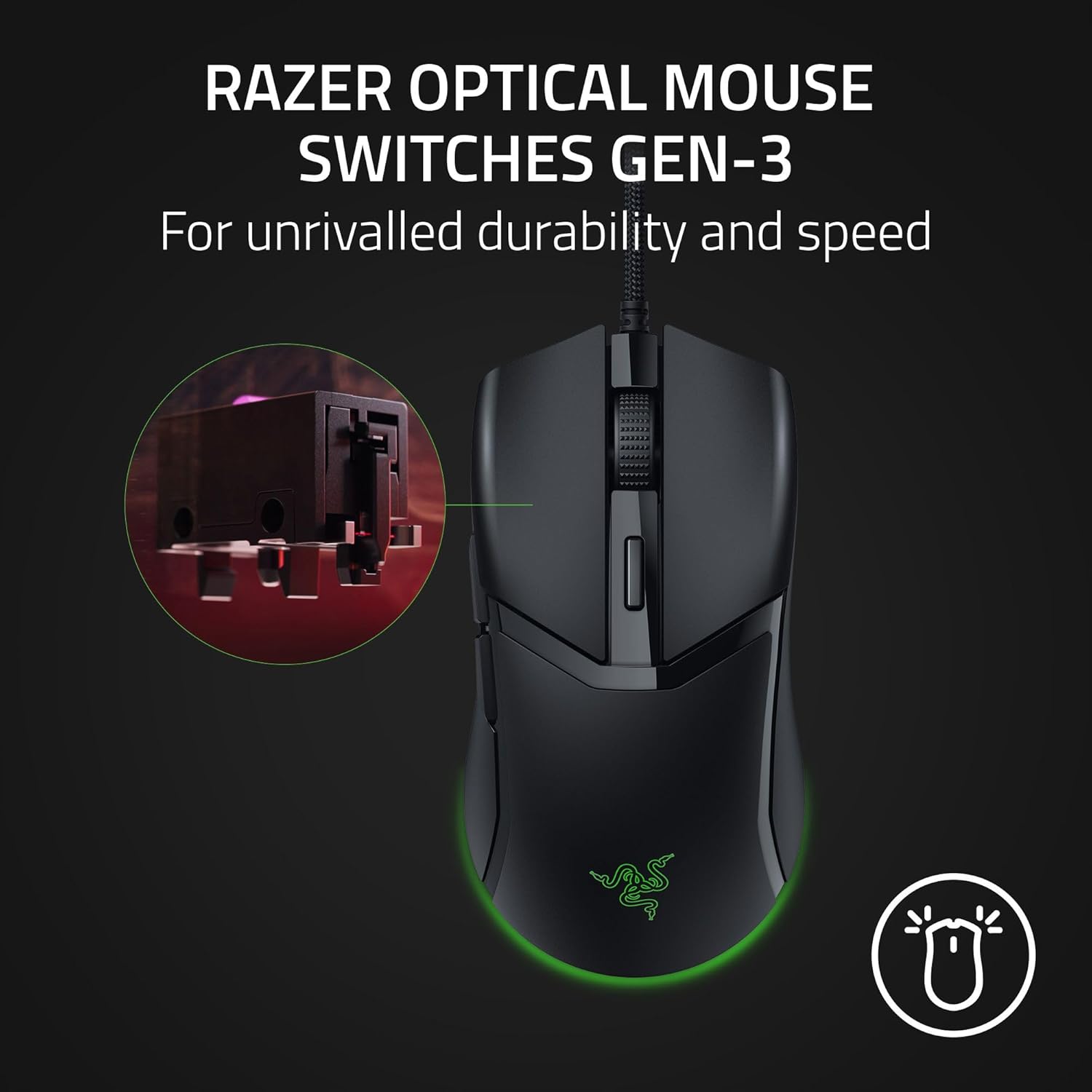 Razer Cobraماوس الألعاب - 58 جرام، RGB، 8500 نقطة في البوصة، مفاتيح الجيل الثالث